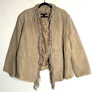 Vintage 90s Tan Fringe Suede Jacket Plus Size‎ 3X
